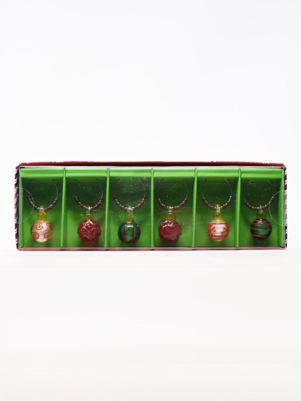 Pier 1 Holiday Drink Charm Set of 6 New Christmas Ball Ornaments Party Gift Xmas